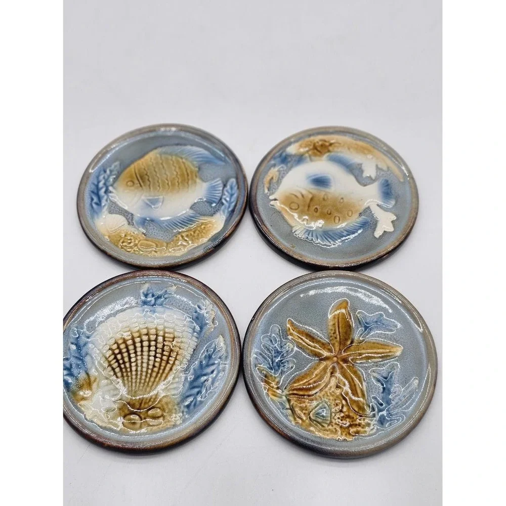 Ceramic Coasters Unisex OS Blue  Coastal Nautical Set of 4